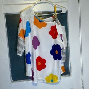 NWT AA Collection Inc Women’s White Multicolored Floral off shoulder top size L